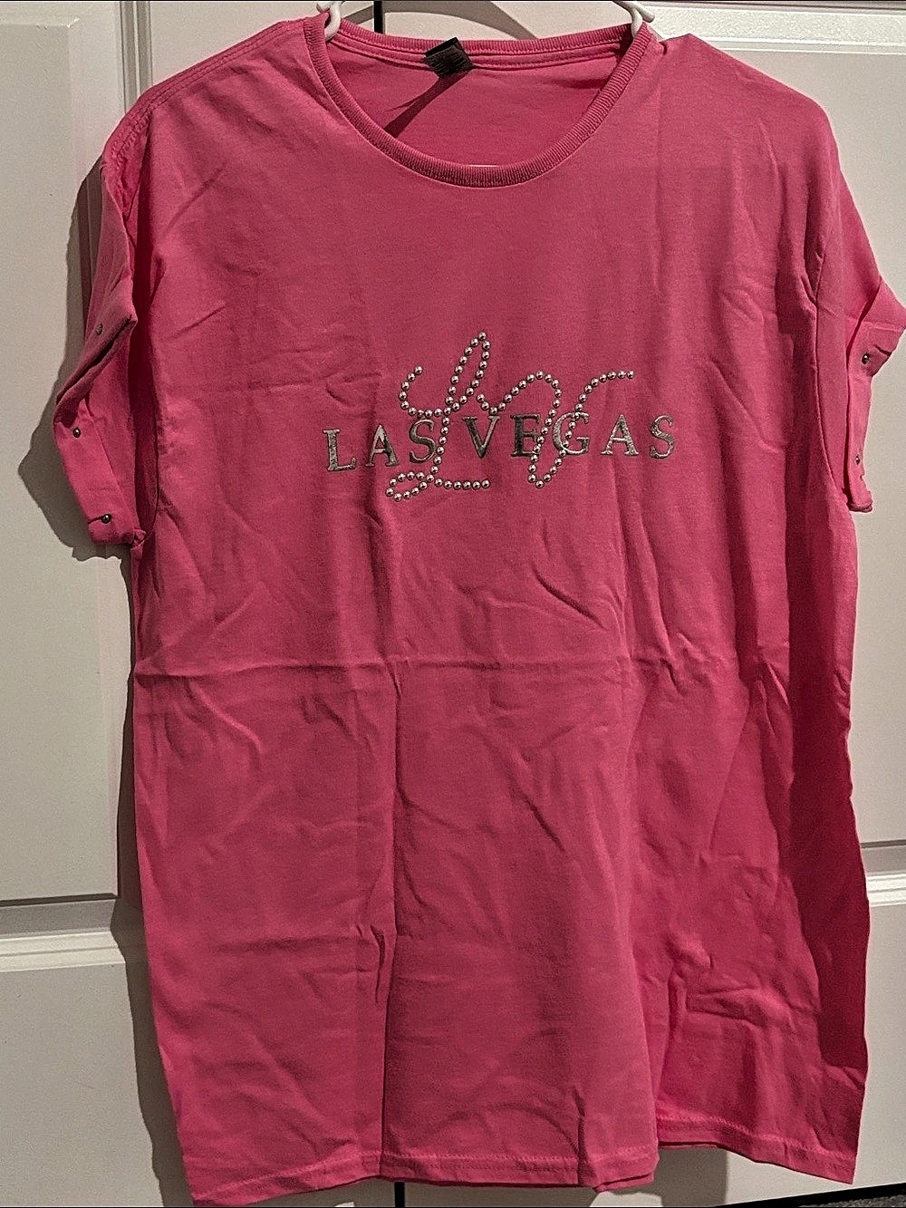 Las Vegas Rhinestone Tee in Pink Size Medium